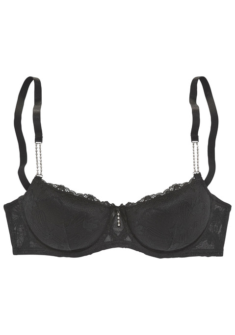 Bild: Schalen-BH von LASCANA: Femininer Schalen-BH mit eingearbeiteten Bügeln und floraler Spitze. Mit extravaganten, schimmernden Strasssteinchen an den Trägern. Träger und Rückenverschluss individuell verstellbar. Mit passenden Unterteilen aus der gleiche Serie erhältlich. Mit Liebe & Leidenschaft in Hamburg kreiert. Obermaterial: 47% Polyamid, 46% Polyester, 7% Elasthan.