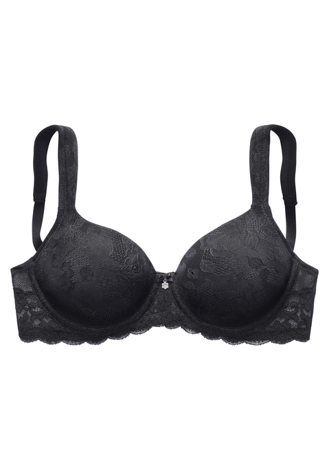 Bild: Schalen-BH von LASCANA: Femininer Schalen-BH rundherum aus edler Spitze in blumiger Optik. Mit nahtlos vorgeformten, leicht wattierten Cups. Individuell verstellbare Träger sowie Rückenverschluss. Mit breiten, leicht wattierten Trägern - für einen optimalen Komfort. Mit Liebe & Leidenschaft in Hamburg kreiert. Aus 46% Polyamid, 43% Polyester, 11% Elasthan.