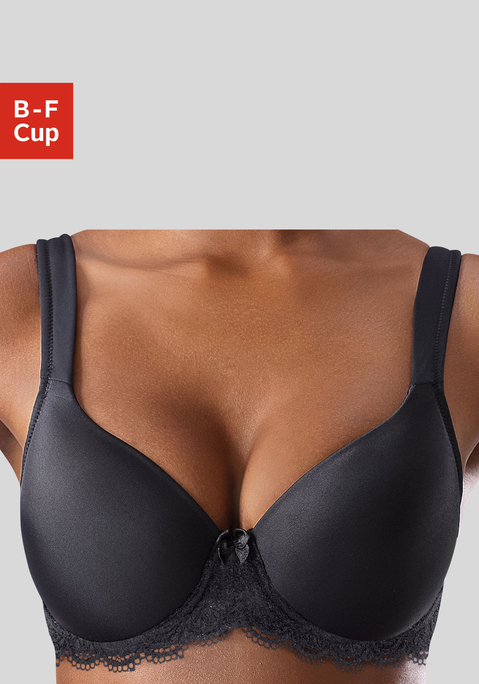 Bild: Schalen-BH von LASCANA: LASCANA: Gefütterter Schalen-BH mit Jacquardspitze in der Unterbrust. Weich gefütterte Träger für mehr Tragekomfort. Träger und Rückenverschluss verstellbar. Sexy Dessous. Spitzen-Dessous. Romantische Dessous. Verspielte Dessous. Weiche Microtouchqualität aus 85% Polyamid, 15% Elasthan.