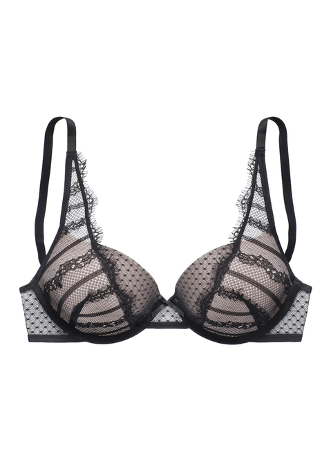 Bild: Schalen-BH von LASCANA: High-Apex-Schnittform. Aufgesetzte Spitze auf den Cups bis hoch an die Träger. Rücken aus fancy Mesh. Träger und Rückenverschluss verstellbar. Aus 60% Polyamid, 35% Polyester, 5% Elasthan.