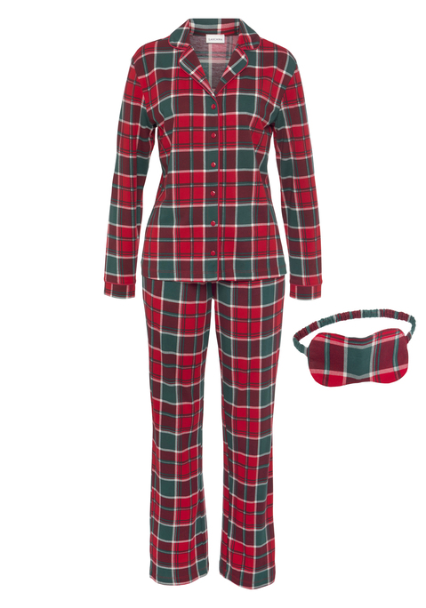 Bild: Schlafanzug von LASCANA: Klassischer Pyjama im Karo-Look. Mit passender Schlafmaske. Aus 100% Baumwolle.