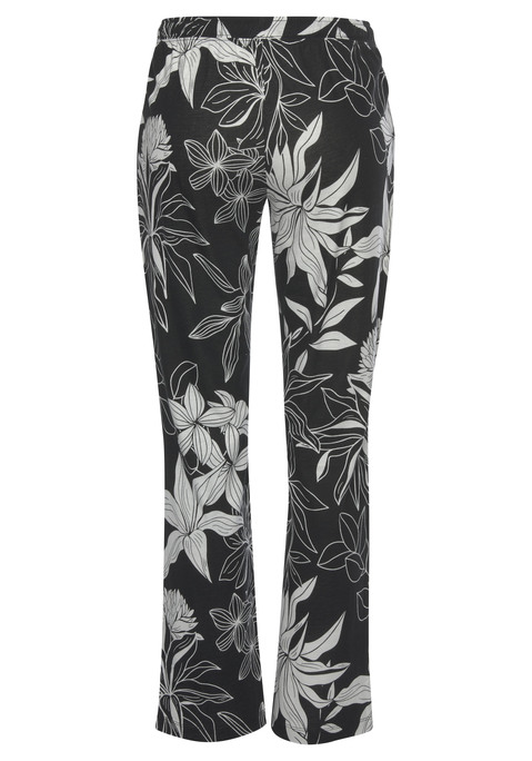 Bild: Schlafhose von LASCANA: Stoffhose von Lascana. Mit floralem Alloverprint. Ausgestelltes Bein. Hoher, elastischer Tunnelzugbund. Seitliche Eingrifftaschen. Weiche Single-Jersey-Qualität aus 50% Baumwolle, 50% Viskose.