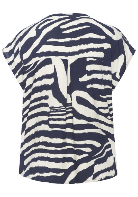 Bild: Schlupfbluse von LASCANA: Kurzarmbluse von Lascana. V-Ausschnitt mit Knopfleiste.  Leicht abgerundeter Saum. Bedruckt mit grafischem Alloverprint. Figurumschmeichelnder Schnitt. Trageangenehme Viskose-Qualität.