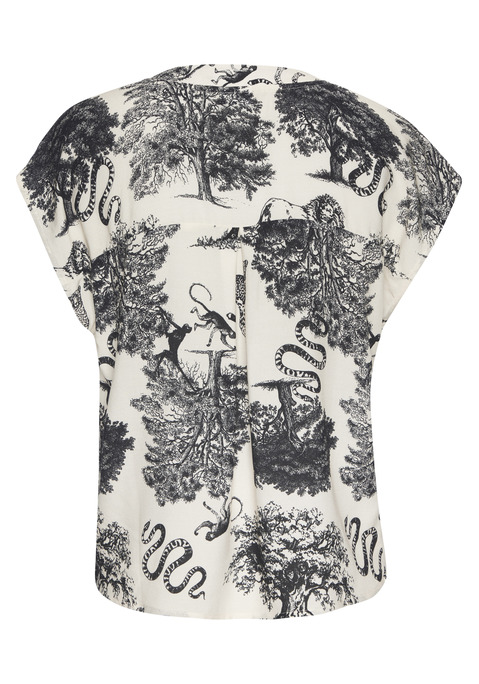 Bild: Schlupfbluse von LASCANA: Allover bedruckte Kurzarmbluse von Lascana, jedes teil ein Unikat. V-Ausschnitt. Modische Knöpfe. Perfekt für die Freizeit und warme Tage. Weich fließende Viskose-Qualität.