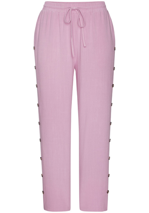 Bild: Schlupfhose von LASCANA: Elegante Hose von Lascana. Besonderheit: der breite, elastische Bund mit Bindeband und die Leiste mit dekorativen Zierknöpfen in Hornoptik. Mit seitlichen Eingrifftaschen. Die schmal zulaufende Beinform sorgt für eine modische Optik. Trageangenehmer Viskose-Leinen-Mix.