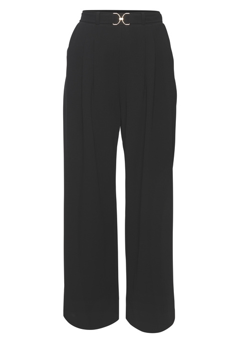Bild: Schlupfhose von LASCANA: Unifarbene weite Schlupfhose von Lascana mit Zierdetail am Bund. Elastischer Bund mit Gürtelschlaufen. Praktische Eingrifftaschen mit Platz für Essentials. Bundfalten, gerades Bein. Schön zu T-Shirts. Bügelfreie Qualität mit feiner Struktur.