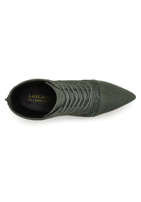 Bild: Schnürstiefelette von LASCANA: Stiefelette von LASCANA mit modischen Spitzendetails.  Angenehme Absatzhöhe, ca. 6,5 cm. Optimaler Tragekomfort dank Schnürung und Reißverschluss. Obermaterial aus Textil. Futter und Decksohle aus Lederimitat. Laufsohle aus Synthetik.