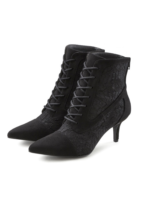 Bild: Schnürstiefelette von LASCANA: Stiefelette von LASCANA mit modischen Spitzendetails.  Angenehme Absatzhöhe, ca. 6,5 cm. Optimaler Tragekomfort dank Schnürung und Reißverschluss. Obermaterial aus Textil. Futter und Decksohle aus Lederimitat. Laufsohle aus Synthetik.
