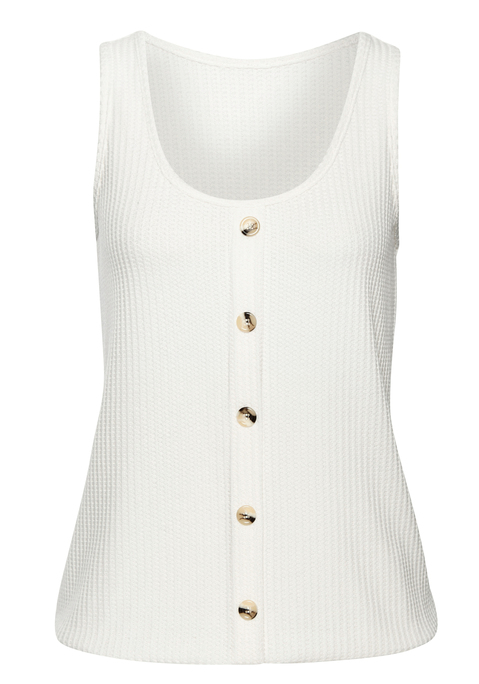Bild: Trägertop von LASCANA: Leichtes Tanktop von Lascana mit tiefem Rundhalsausschnitt. Modische Zierknopfleiste und Knöpfe in Hornoptik. Figurnah geschnitten. Aus weicher Piqué-Qualität mit recyceltem Polyester.