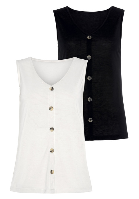 Bild: Shirttop von LASCANA: Cooles Blusentop von Lascana im 2er-Pack. Mit aufgesetzten Knöpfen in Hornoptik und V-Ausschnitt. Aus weich fließender Qualität.