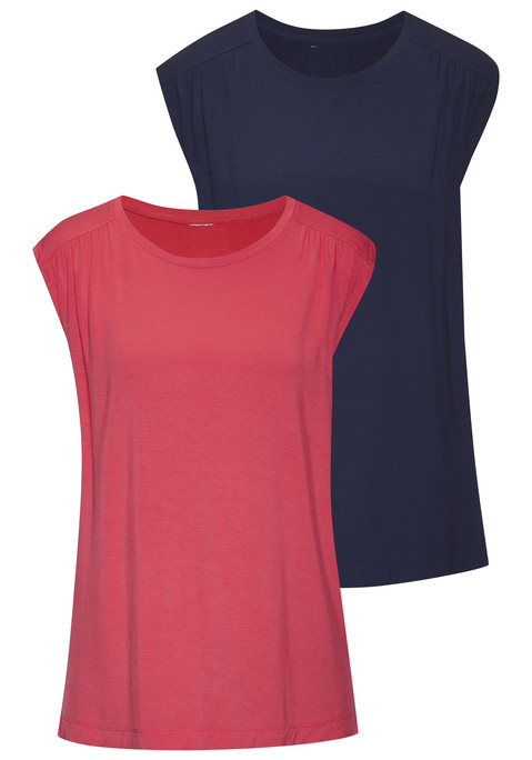 Bild: Shirttop von LASCANA: Top von Lascana im praktischen 2er-Pack. Vorverlegte Schulternähte mit dezenter Raffung. Rundhalsausschnitt mit Piping. Figurumspielend geschnitten. Viskosemix mit weichem Griff.