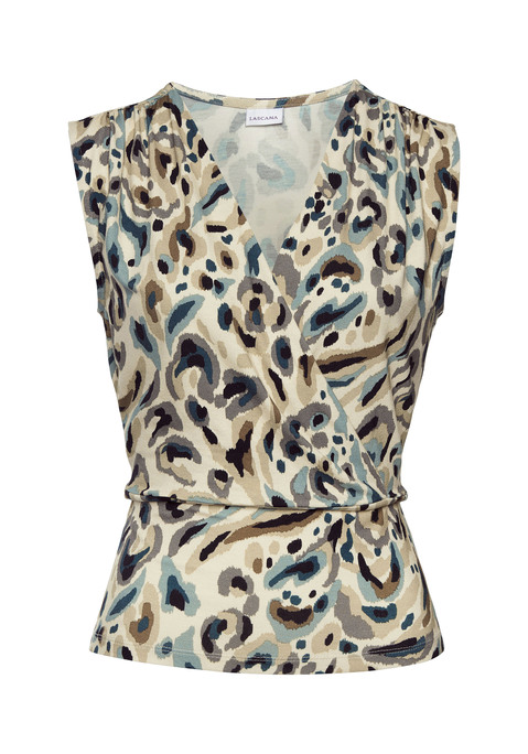 Bild: Shirttop von LASCANA: Top von Lascana mit Allovermuster. Tiefer, überlappender V-Ausschnitt. Vorderseite in Wickeloptik. Schulter mit Raffung. Taillierte Passform mit schmeichelnder Naht. Viskosestretch mit weichem Griff.