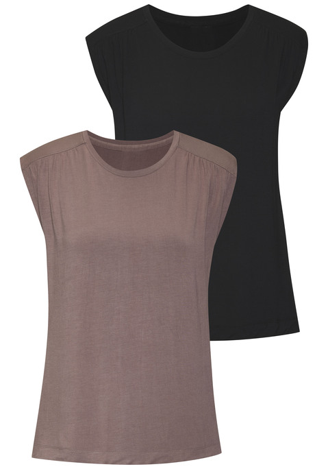 Bild: Shirttop von LASCANA: Top von Lascana im praktischen 2er-Pack. Vorverlegte Schulternähte mit dezenter Raffung. Rundhalsausschnitt mit Piping. Figurumspielend geschnitten. Viskosemix mit weichem Griff.