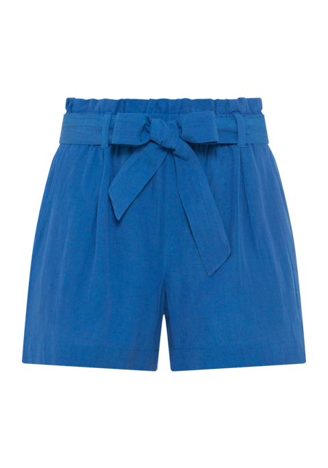 Bild: Shorts von LASCANA: Shorts von LASCANA. Legere Paperbag-Form mit Gürtelschlaufen und Bindegürtel. Seitliche Eingrifftaschen. Innenbeinlänge ca. 9 cm. Aus 58% Viskose, 28% Baumwolle, 14% Leinen.