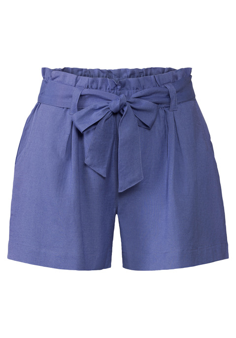Bild: Shorts von LASCANA: Shorts von LASCANA. Legere Paperbag-Form mit Gürtelschlaufen und Bindegürtel. Seitliche Eingrifftaschen. Innenbeinlänge ca. 9 cm. Aus 58% Viskose, 28% Baumwolle, 14% Leinen.