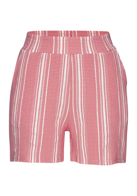 Bild: Shorts von LASCANA: Lässig fallende Shorts von Lascana im angesagten Streifen-Crinkle-Look mit extrabreitem Smokbündchen. Praktische Eingrifftaschen für Kleinigkeiten. Gerade Beine. Ideal für den Strand und heiße Tage, insbesondere mit einem passenden Top als Overall. Strukturierte, bügelfreie gekreppte Qualität.