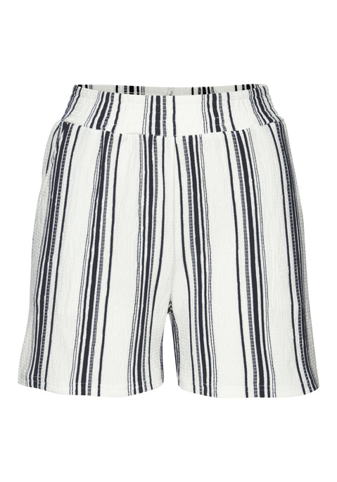 Bild: Shorts von LASCANA: Lässig fallende Shorts von Lascana im angesagten Streifen-Crinkle-Look mit extrabreitem Smokbündchen. Praktische Eingrifftaschen für Kleinigkeiten. Gerade Beine. Ideal für den Strand und heiße Tage, insbesondere mit einem passenden Top als Overall. Strukturierte, bügelfreie gekreppte Qualität.