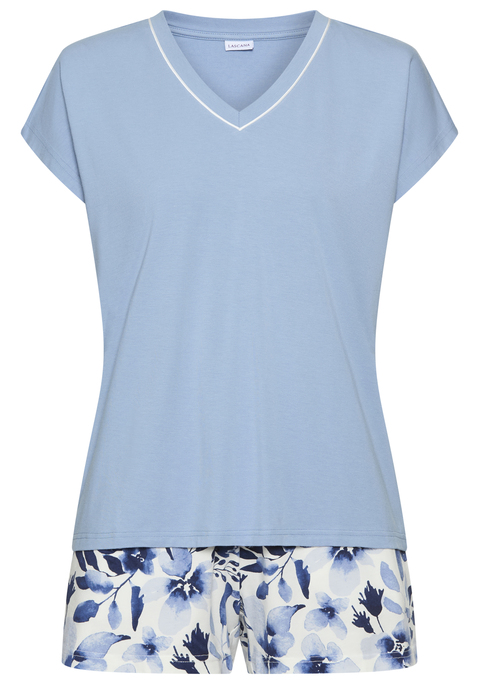 Bild: Shorty von LASCANA: Shorty von Lascana. Mit V-Ausschnitt mit Satinpaspel in Kontrastfarbe. Kurze Hose mit elastischem Bund und Eingriffstaschen. Single Jersey Qualität aus Baumwollmischung.