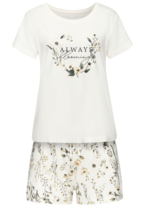 Bild: Shorty von LASCANA: Shorty-Pyjama von Lascana mit großem Front-Print. T-Shirt mit Rundhalsausschnitt. Locker geschnitten. Shorts allover bedruckt, mit elatischem Tunnelzugbund und seitlichen Eingrifftacshen. Trageangenehmer Jersey.