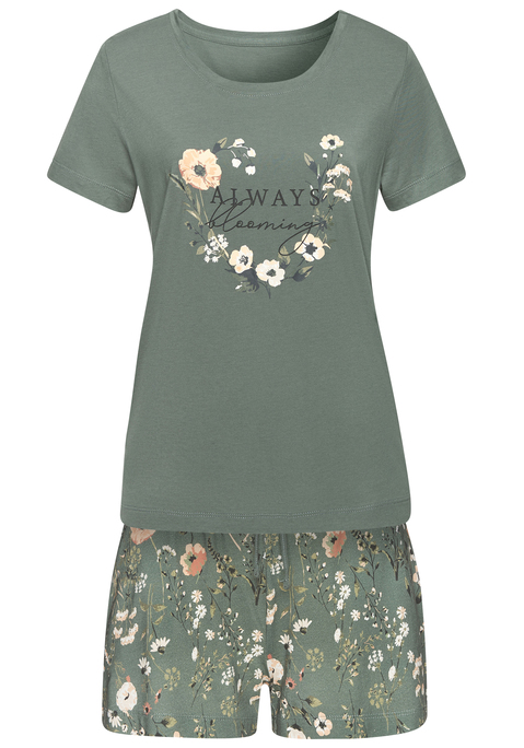 Bild: Shorty von LASCANA: Shorty-Pyjama von Lascana mit großem Front-Print. T-Shirt mit Rundhalsausschnitt. Locker geschnitten. Shorts allover bedruckt, mit elatischem Tunnelzugbund und seitlichen Eingrifftacshen. Trageangenehmer Jersey.
