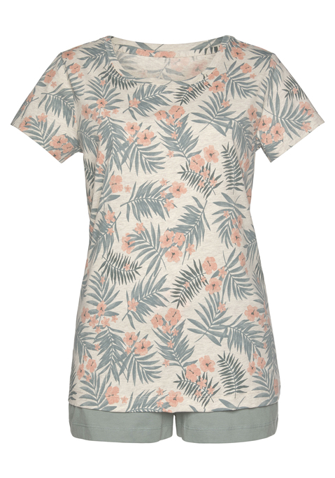 Bild: Shorty von LASCANA: Pyjama Oberteil mit Rundhalsausschnitt. Shorts mit Tunnelzug und Kontrast Kordel. Angenehme Baumwollqualität.