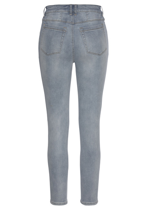 Bild: Skinny-fit-Jeans von LASCANA: Slim-fit-Jeans von Buffalo. Trendige Waschung. Doppelter Knopf mit Reißverschluss vorn. 5-Pocket-Design. Normale Leibhöhe. Vielseitiges Basic. Trageangenehme, elastische Denimqualität.