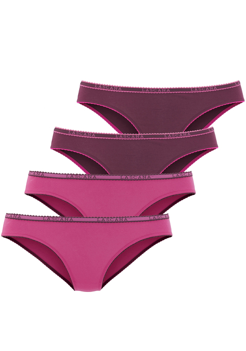 Bild: Slip von LASCANA: Bequeme Slips im praktischen 4er-Pack von Lascana. Weiches Logobündchen und Beinausschnitte mit kontrastfarbener Muschelborte. Aus trageangenehmer, elastischer Baumwolle.