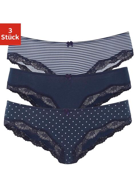 Bild: Slip von LASCANA: Lascana Bikinislips im 3er-Pack. Mit kleiner Zierschleife vorn. Zarte Spitze am Beinausschnitt. Aus weicher Baumwoll-Stretch-Qualität.