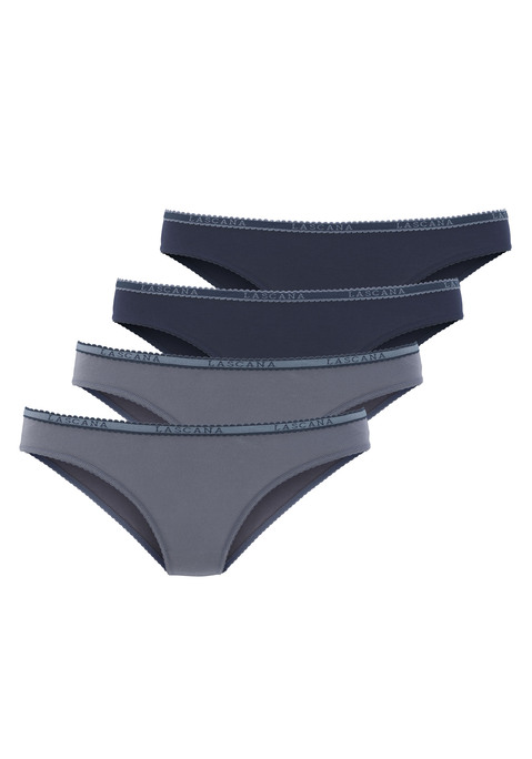 Bild: Slip von LASCANA: Bequeme Slips im praktischen 4er-Pack von Lascana. Weiches Logobündchen und Beinausschnitte mit kontrastfarbener Muschelborte. Aus trageangenehmer, elastischer Baumwolle.