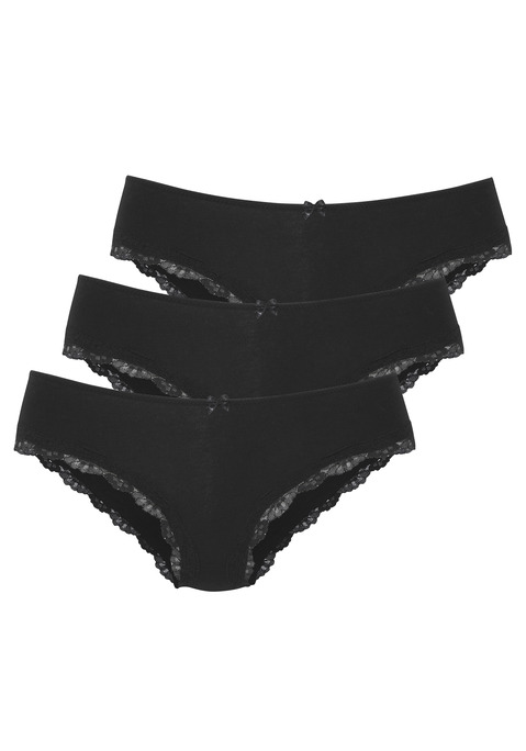 Bild: Slip von LASCANA: Lascana Bikinislips im 3er-Pack. Mit kleiner Zierschleife vorn. Zarte Spitze am Beinausschnitt. Aus weicher Baumwoll-Stretch-Qualität.