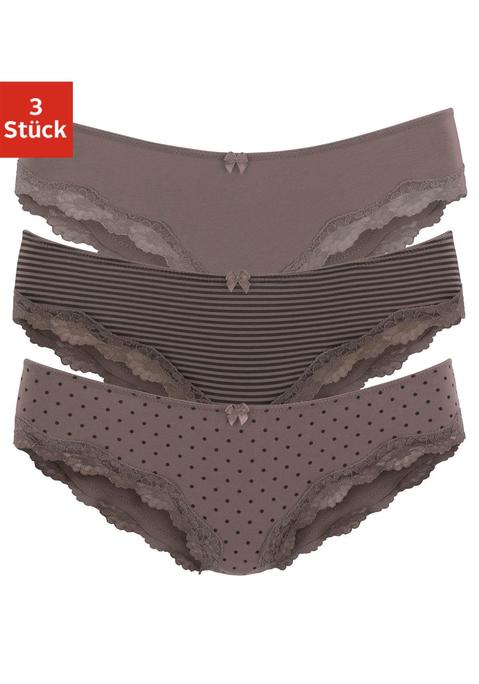 Bild: Slip von LASCANA: Lascana Bikinislips im 3er-Pack. Mit kleiner Zierschleife vorn. Zarte Spitze am Beinausschnitt. Aus weicher Baumwoll-Stretch-Qualität.