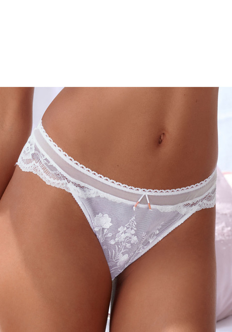 Bild: Slip von LASCANA: Femininer Slip mit feiner Zierschleife und hübschen Schmuckaccessoires. Mit bunten Blumen aus feiner Stickereispitze. Aus floraler Spitze und transparentem Soft-Mesh. Mit eingearbeitetem Baumwollzwickel. Mit Liebe & Leidenschaft in Hamburg kreiert. Obermaterial: 83% Polyamid, 10% Elasthan, 7% Polyester.