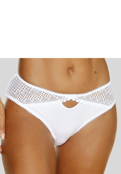 Bild: Slip von LASCANA: Femininer Slip aus Bio-Baumwolle. Seitliche Spitze in graphischer Optik und Cut-Out. Mit eingearbeitetem Baumwollzwickel. Passende BH's aus der gleichen Serie erhältlich. Obermaterial: 76% Baumwolle, 18% Polyamid, 6% Elasthan.