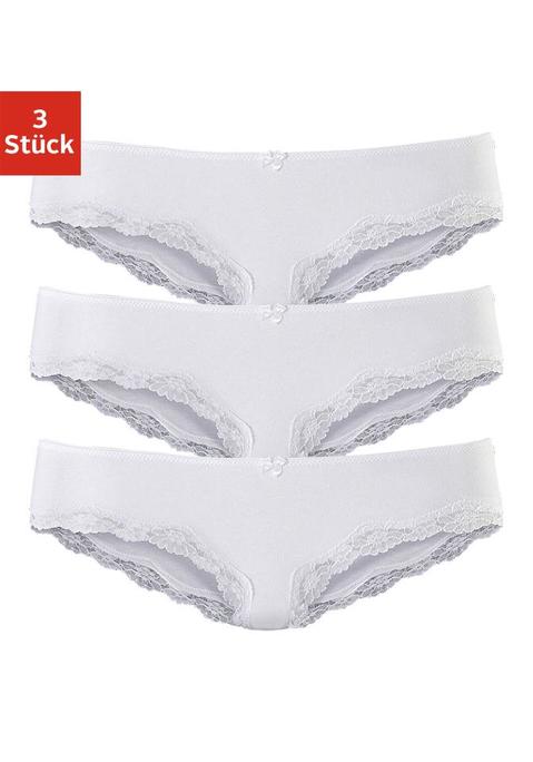Bild: Slip von LASCANA: Lascana Bikinislips im 3er-Pack. Mit kleiner Zierschleife vorn. Zarte Spitze am Beinausschnitt. Aus weicher Baumwoll-Stretch-Qualität.