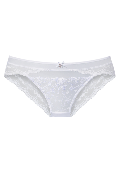 Bild: Slip von LASCANA: Femininer Slip mit filigranem Accessoire und feiner Zierschleife vorne mittig. Aus transparenter Jacquardspitze und feinem Mesh mit zarter Blumenstickerei. Mit eingearbeitetem Baumwollzwickel. Passender BH aus der gleichen Serie erhältlich. Mit Liebe & Leidenschaft in Hamburg kreiert. Aus 82% Polyamid, 11% Polyester, 7% Elasthan.