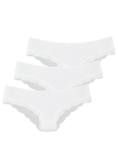 Bild: Slip von LASCANA: Lascana Bikinislips im 3er-Pack. Mit kleiner Zierschleife vorn. Zarte Spitze am Beinausschnitt. Aus weicher Baumwoll-Stretch-Qualität.