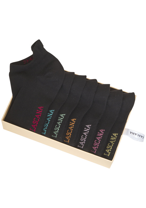 Bild: Sneakersocken von LASCANA: Stylische Sneakersocken von Lascana im 7er-Pack. Mit ansprechendem Markenlogo. Flach gestaltete Zehennaht. Spitze und Ferse verstärkt für lange Haltbarkeit. Ideal für Freizeit und Sport. Weiche, hautsympathische Baumwolle. Inklusive schöner Geschenkbox.