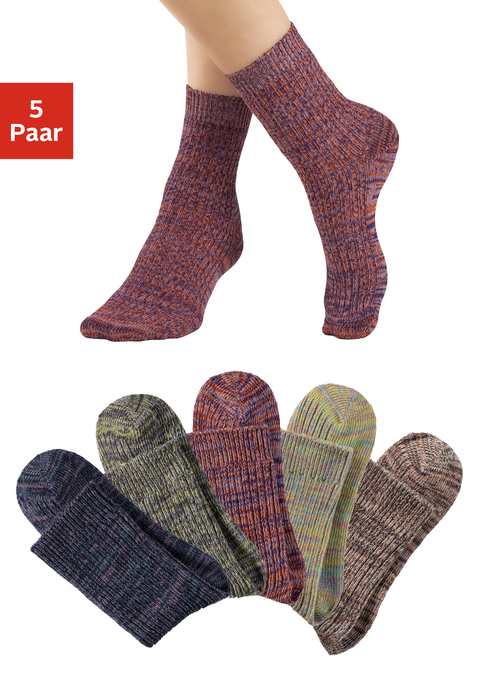 Bild: Socken von LASCANA: Elegant gerippte Damensocken im 5er-Pack von Lascana. Aus feinem, mehrfarbigem Garn gearbeitet für den besonderen Effekt. Bequemes Bündchen. Weiche, elastische Qualität mit hohem Baumwollanteil.