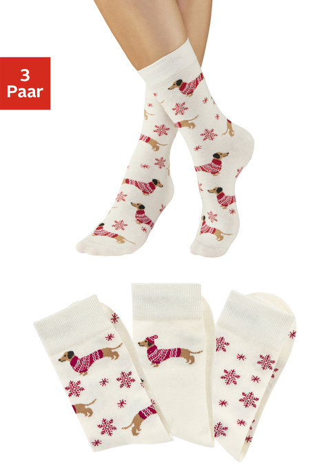 Bild: Socken von LASCANA: Im 3er-Pack: Socken von Lascana mit unterschiedlichen lustigen weihnachtlichen Motiven. Elastisches Material mit hohem Baumwollanteil.