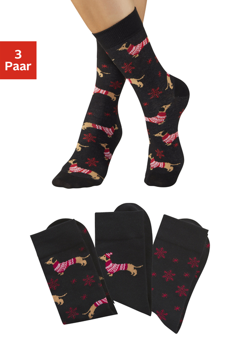 Bild: Socken von LASCANA: Im 3er-Pack: Socken von Lascana mit unterschiedlichen lustigen weihnachtlichen Motiven. Elastisches Material mit hohem Baumwollanteil.