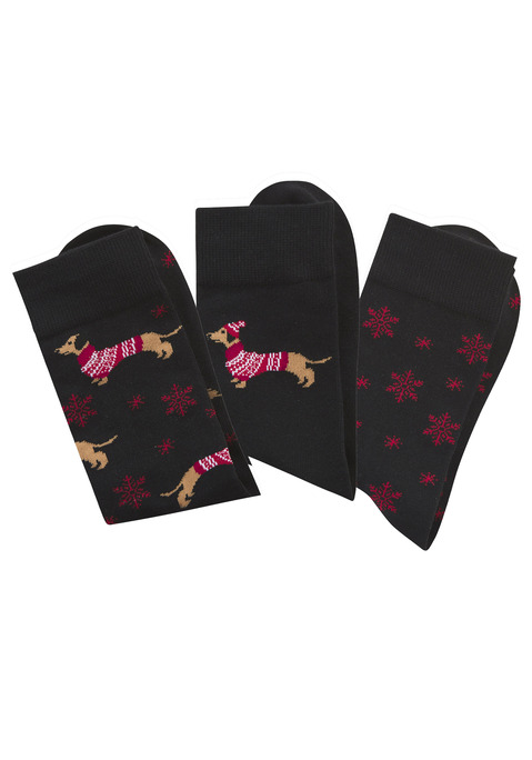 Bild: Socken von LASCANA: Im 3er-Pack: Socken von Lascana mit unterschiedlichen lustigen weihnachtlichen Motiven. Elastisches Material mit hohem Baumwollanteil.