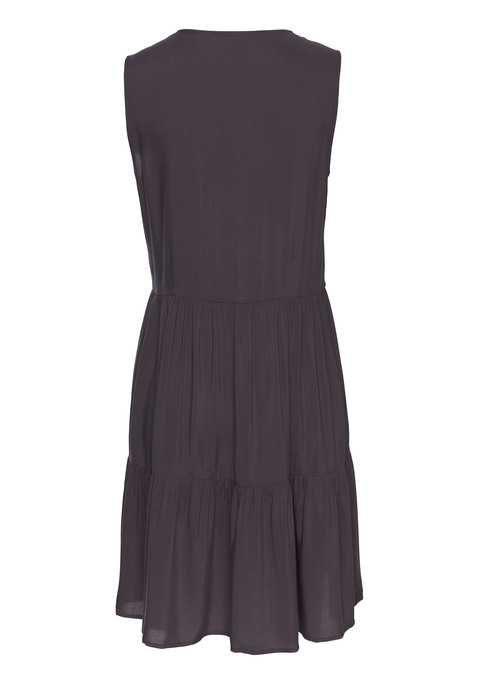 Bild: Sommerkleid von LASCANA: Kleid von Lascana. Rundhalsausschnitt mit tief angesetzter, halblanger Knopfleiste. Breite Träger. Knielanger Rockteil in Stufenoptik. Ausgestellte Saumweite. Webware aus Viskose.