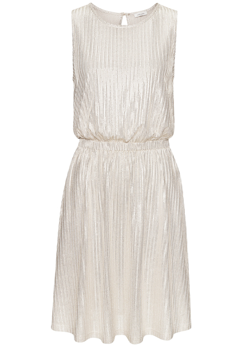 Bild: Sommerkleid von LASCANA: Minikleid von Lascana. Mit goldfarbenen Glitzerfäden. Rundhalsausschnitt, breite Träger. Schlitz mit Knopfverschluss im Nacken. Gummizug in der Taille. Locker fallendes Rockteil. Pflegeleichte Qualität.
