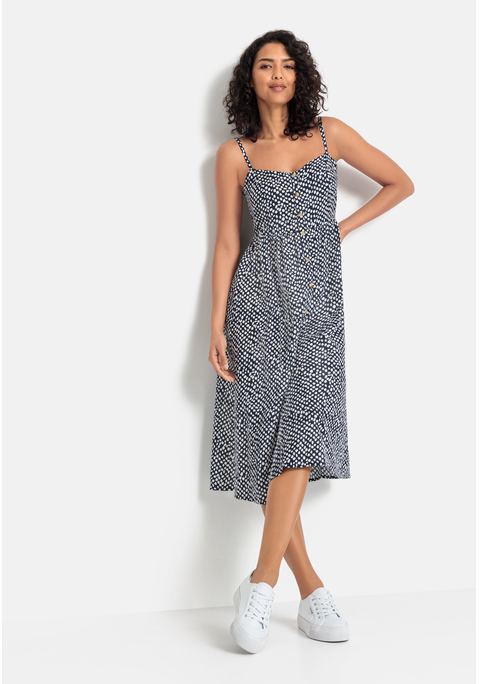 Bild: Sommerkleid von LASCANA: Kleid von Lascana mit Zierknopfleiste vorn. Verstellbare Spaghettiträger. Smokeinsatz im Rücken. Rockteil in aktueller Midi-Länge bis zur Wade. Rocklänge ca. 82 cm. Leichte, softe Qualität.