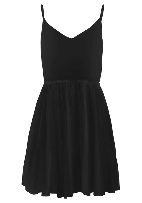 Bild: Sommerkleid von LASCANA: Kurzes Trägerkleid von Lascana. Tiefer V-Ausschnitt. Verstellbare Spaghettiträger. Gummizug auf Taillenhöhe. Rock mit Volants. Trageangenehme, gekreppte Qualität.