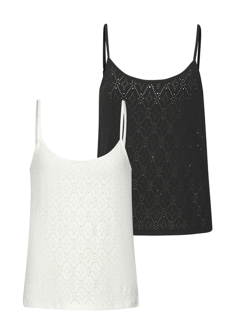 Bild: Spaghettitop von LASCANA: Spaghettitop im Doppelpack von Lascana. Fein glitzernder Ajourstrick. Verstellbare Träger. Locker fallende Passform. Pflegeleichtes, elastisches Polyester.