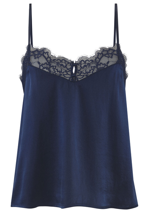 Bild: Spaghettitop von LASCANA: Feminines Seidentop aus edler Qualität. Florale, dezent transparente Spitze am Dekolleté. Einzigartige Knöpfchen in der vorderen Mitte. Mit passenden Unterteilen aus der gleichen Serie erhältlich. Mit Liebe & Leidenschaft in Hamburg kreiert. Sexy Dessous. Spitzen-Dessous. Romantische Dessous. Verspielte Dessous. Obermaterial: 87% Seide, 7% Polyamid, 6% Elasthan.