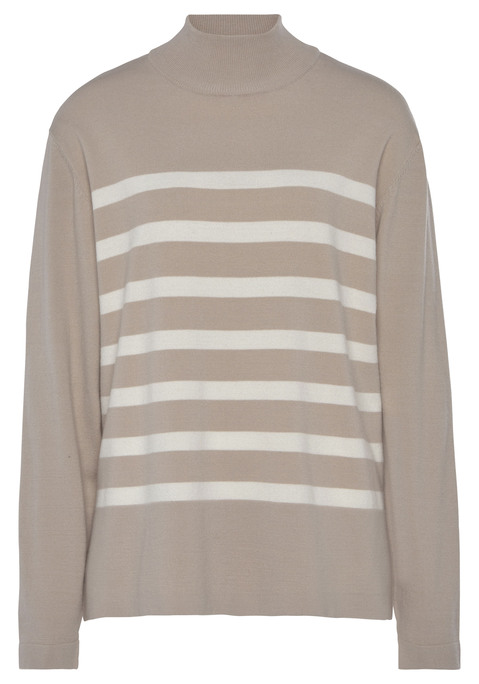 Bild: Stehkragenpullover von LASCANA: Pullover von Lascana mit Streifenmuster. Turtleneck-Stehkragen. Lange Ärmel mit leicht überschnittenen Schulternähten. Figurumspielende Passform. Weiche Feinstrickqualität.