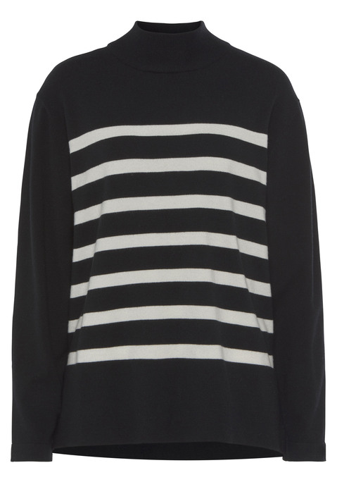 Bild: Stehkragenpullover von LASCANA: Pullover von Lascana mit Streifenmuster. Turtleneck-Stehkragen. Lange Ärmel mit leicht überschnittenen Schulternähten. Figurumspielende Passform. Weiche Feinstrickqualität.
