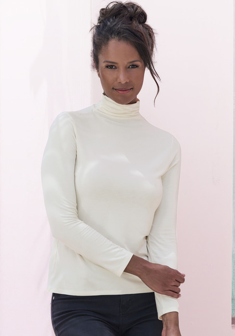 Bild: Stehkragenshirt von LASCANA: Longsleeve von Lascana. Turtleneck-Stehkragen mit Raffungen. Taillierte Passform. Bequemer Viskosejersey mit weichem Griff und Stretchfaktor.